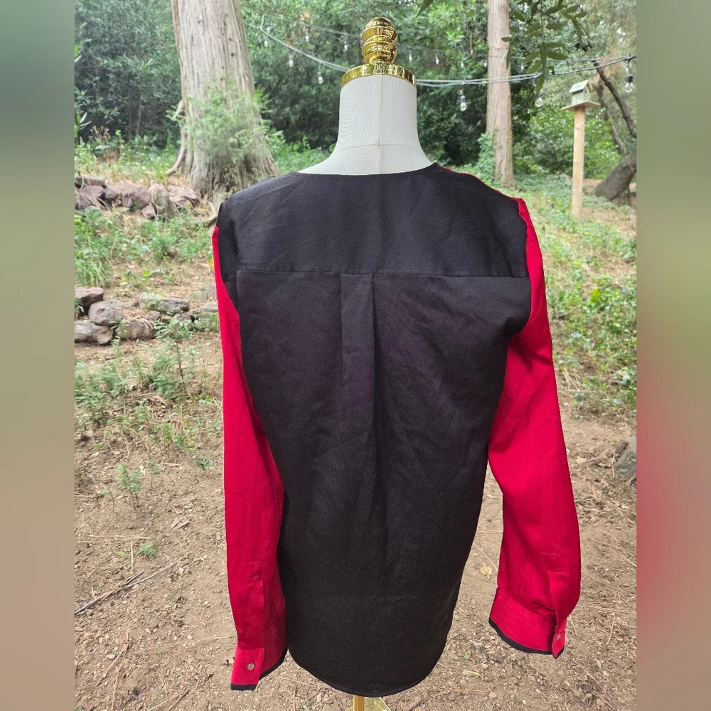 DKNY Deep‎ Red V-Neck Blouse - Picture 2 of 5